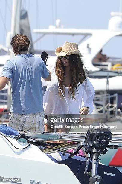 Romina Belluscio, several months pregnant, is seen on a yacht on July 21, 2012 in Ibiza, Spain.
