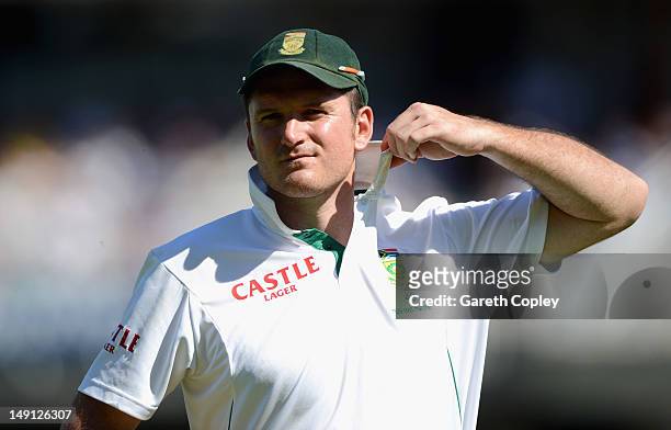 South Africa captain Graeme Smith during day five of the 1st Investec Test match between England and South Africa at The Kia Oval on July 23, 2012 in...