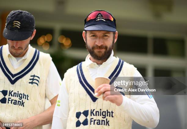 Mark Stoneman of Middlesex walks out after lunch during Day One of the LV= Insurance County Championship Division 1 match between Middlesex and...