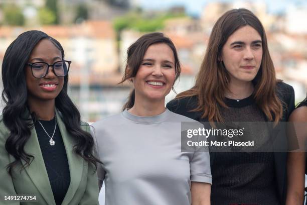 Esther Gohourou, Virginie Ledoyen and Lomane de Dietrich attend the "Le Retour" photocall during the 76th Cannes Film Festival