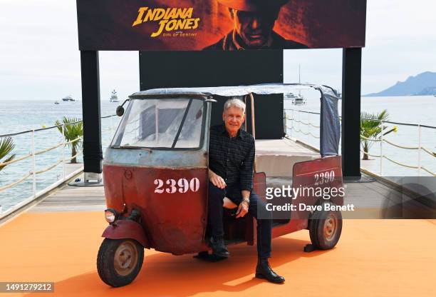 Harrison Ford attends the "Indiana Jones And The Dial Of Destiny" red carpet during the 76th annual Cannes film festival at Carlton Pier on May 18,...