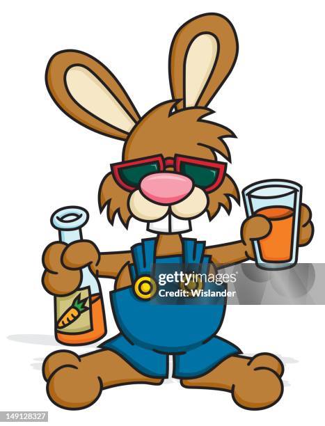 bunny mit möhrensaft - vegetable juice stock-grafiken, -clipart, -cartoons und -symbole