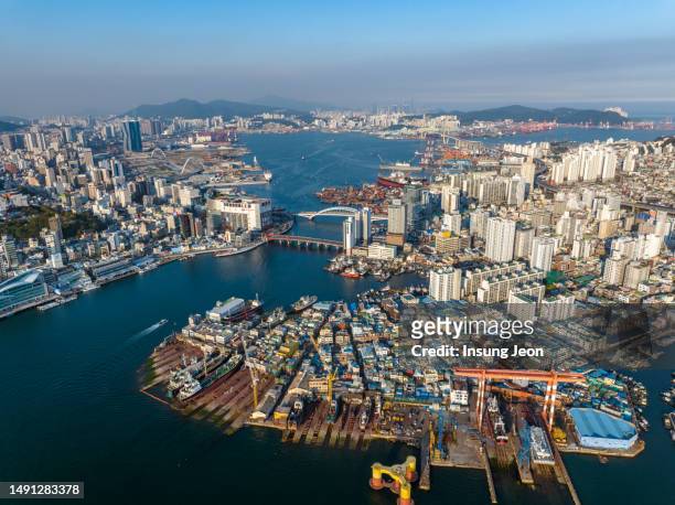 aerial view of busan cityscape - busan stock pictures, royalty-free photos & images