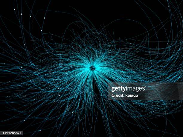 blue divergent technology curve particle background - atom stock pictures, royalty-free photos & images