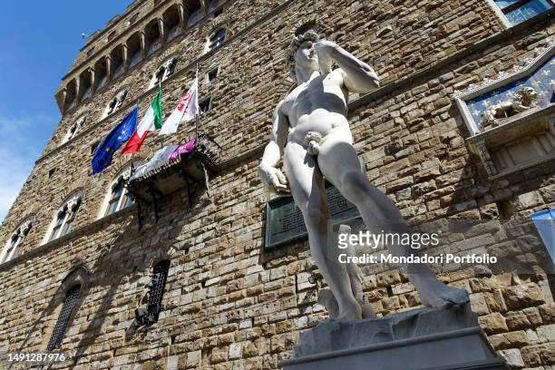 The Replica of Michelangelos David in Piazza della Signoria. Florence , April 24th, 2023.