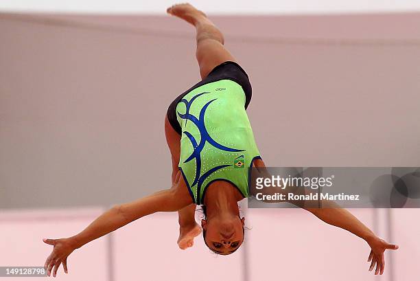 Daiane dos Santos of Brazil during training sessions for artistic gymnastics ahead of the 2012 Olympic Games at Greenwich Training Academy on July...