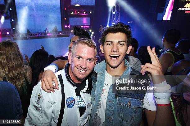 Recording Artist Nick Hissom and DJ Brad Roulier enjoy the 10th Annual Global Dance Festival at Red Rocks on July 21, 2012 in Morrison, Colorado.