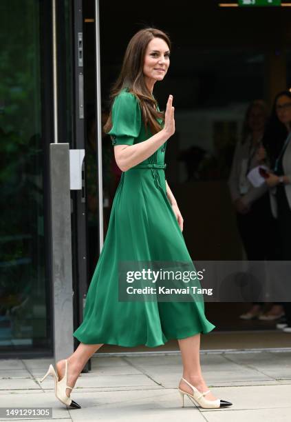 Catherine, Princess of Wales departs after visiting the home of charity Anna Freud, of which she is a patron on May 18, 2023 in London, England. The...