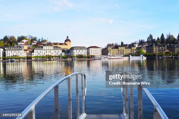 lucerne skyline with landing bridge - skyline luzern stock pictures, royalty-free photos & images