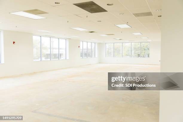brightly lit and empty retail space - commercial real estate as investment increases stock pictures, royalty-free photos & images