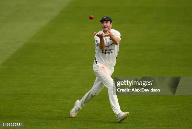 Toby Roland-Jones of Middlesex takes the catch to dismiss George Bartlett of Somerset during Day One of the LV= Insurance County Championship...