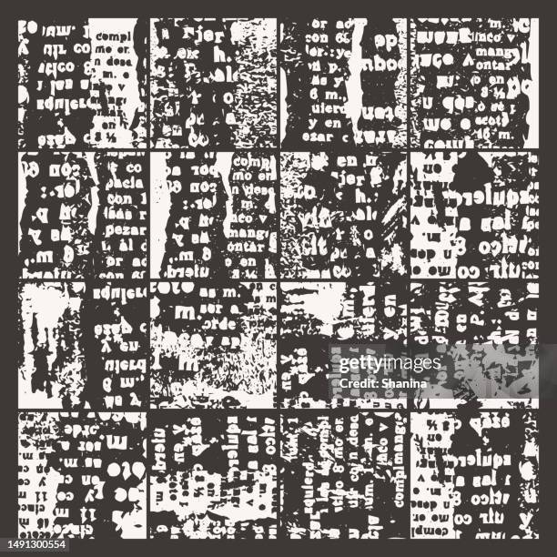 distressed collage texture grid background - black and white - v2 - newspaper texture background stock illustrations