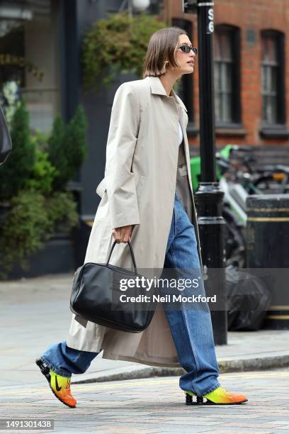 Hailey Bieber posing for photos outside the Chiltern Firehouse on May 18, 2023 in London, England.