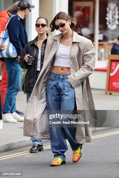 Hailey Bieber posing for photos outside the Chiltern Firehouse on May 18, 2023 in London, England.