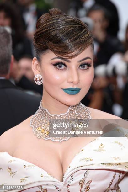 Urvashi Rautela attends the "Indiana Jones And The Dial Of Destiny" red carpet during the 76th annual Cannes film festival at Palais des Festivals on...