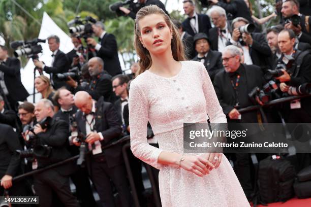 Luna Bijl attends the "Indiana Jones And The Dial Of Destiny" red carpet during the 76th annual Cannes film festival at Palais des Festivals on May...