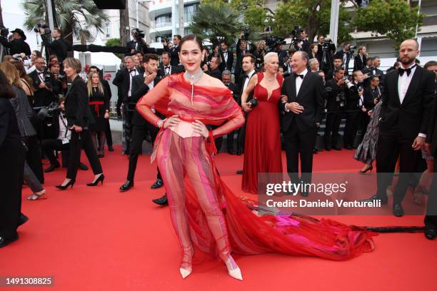 Araya Hargate attends the "Indiana Jones And The Dial Of Destiny" red carpet during the 76th annual Cannes film festival at Palais des Festivals on...