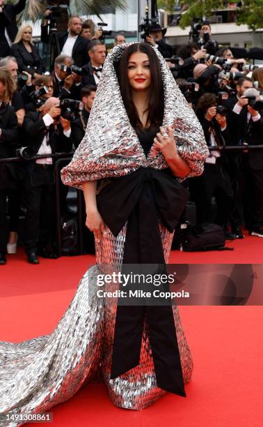 Aishwarya Rai attends the "Indiana Jones And The Dial Of Destiny" red carpet during the 76th annual Cannes film festival at Palais des Festivals on...