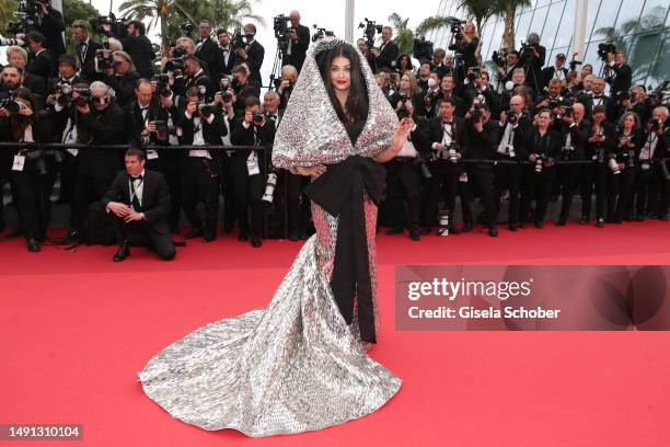 Aishwarya Rai attends the "Indiana Jones And The Dial Of Destiny" red carpet during the 76th annual Cannes film festival at Palais des Festivals on...