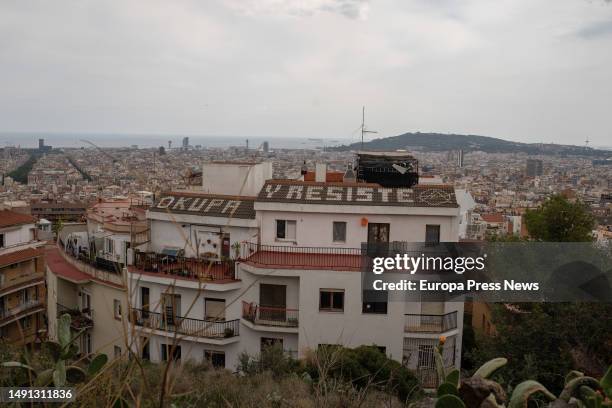 The squatted building 'Los Blokes Fantasma', on 18 May, 2023 in Barcelona, Catalonia, Spain. 42% of the squats registered in Spain are located in...