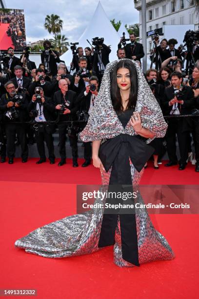 Aishwarya Rai attends the "Indiana Jones And The Dial Of Destiny" red carpet during the 76th annual Cannes film festival at Palais des Festivals on...