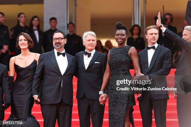 Phoebe Waller-Bridge, Director James Mangold, Harrison Ford, Shaunette Renée Wilson, Boyd Holbrook and Mads Mikkelsen attend the "Indiana Jones And...