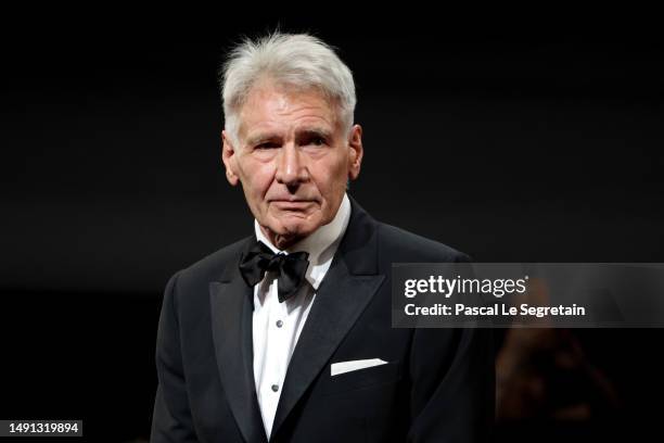 Harrison Ford receives an honorary Palme D'Or during the 76th annual Cannes film festival at Palais des Festivals on May 18, 2023 in Cannes, France.