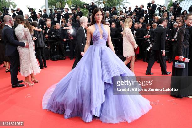 Iris Mittenaere attends the "Indiana Jones And The Dial Of Destiny" red carpet during the 76th annual Cannes film festival at Palais des Festivals on...