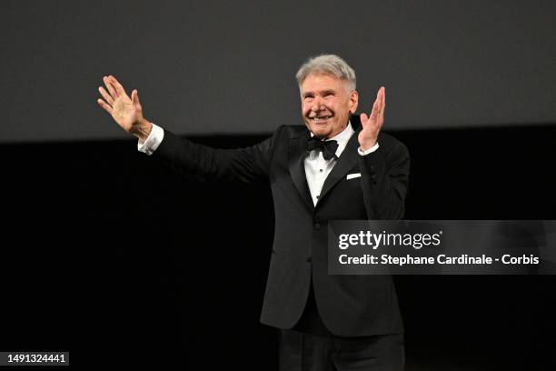 Harrison Ford receives an honorary Palme D'Or during the 76th annual Cannes film festival at Palais des Festivals on May 18, 2023 in Cannes, France.