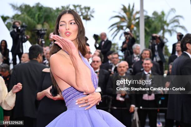 Iris Mittenaere attends the "Indiana Jones And The Dial Of Destiny" red carpet during the 76th annual Cannes film festival at Palais des Festivals on...