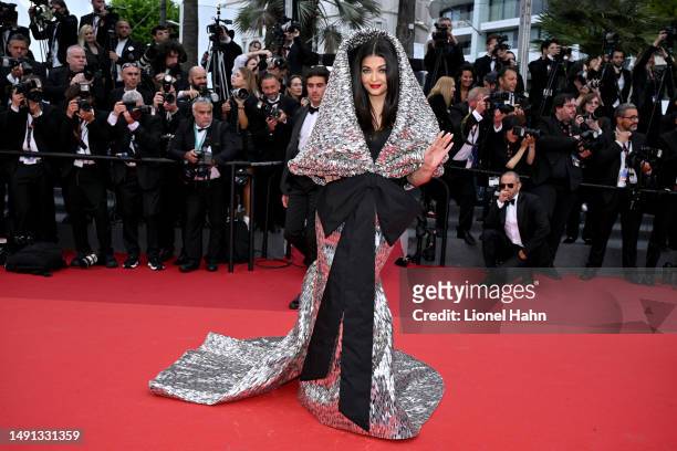 Aishwarya Rai attends the "Indiana Jones And The Dial Of Destiny" red carpet during the 76th annual Cannes film festival at Palais des Festivals on...