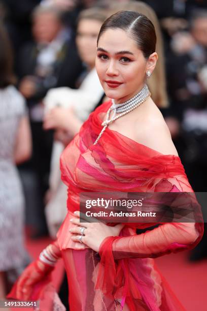 Araya Hargate attends the "Indiana Jones And The Dial Of Destiny" red carpet during the 76th annual Cannes film festival at Palais des Festivals on...