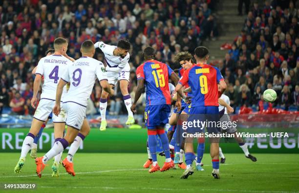 Nicolas Gonzalez of ACF Fiorentina scores the team's first goal during the UEFA Europa Conference League semi-final second leg match between FC Basel...