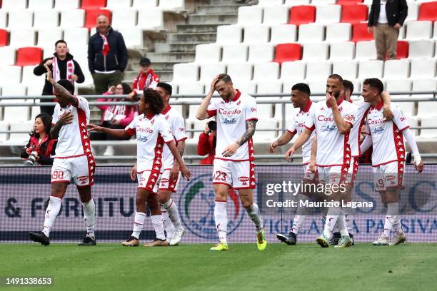 Players of Bari celebrate during Serie B match played beetween SSC Bari and Reggina 1914 at Stadio San Nicola on May 13, 2023 in Bari, Italy.