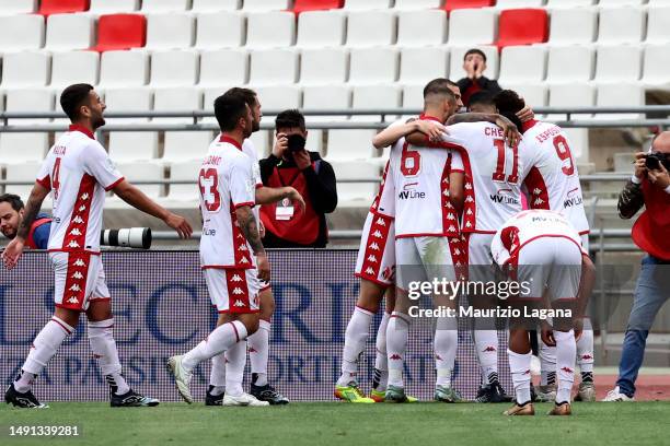 Players of Bari celebrate during Serie B match played beetween SSC Bari and Reggina 1914 at Stadio San Nicola on May 13, 2023 in Bari, Italy.