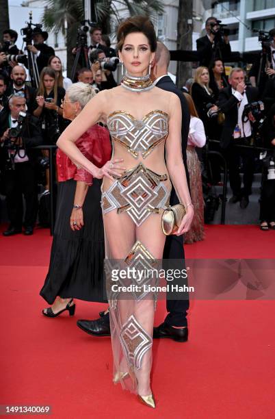 Frédérique Bel attends the "Indiana Jones And The Dial Of Destiny" red carpet during the 76th annual Cannes film festival at Palais des Festivals on...