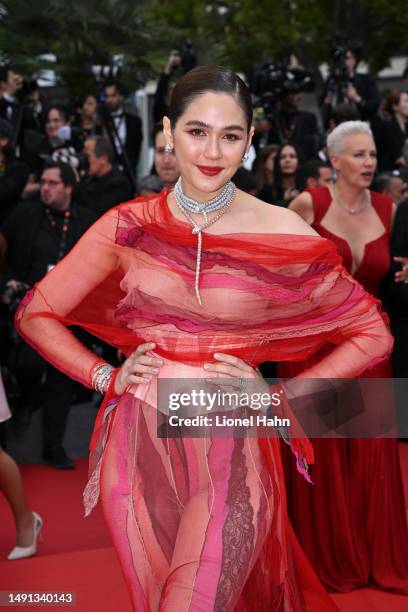 Araya Hargate attends the "Indiana Jones And The Dial Of Destiny" red carpet during the 76th annual Cannes film festival at Palais des Festivals on...