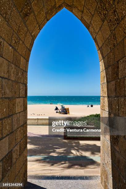 rota beach, andalusia - spain - beach sign stock pictures, royalty-free photos & images