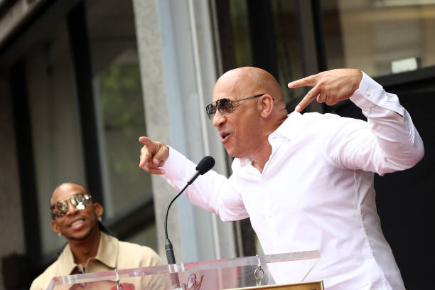 Ludacris and Vin Diesel attend a ceremony honoring Ludacris with a star on the Hollywood Walk of Fame on May 18, 2023 in Hollywood, California.