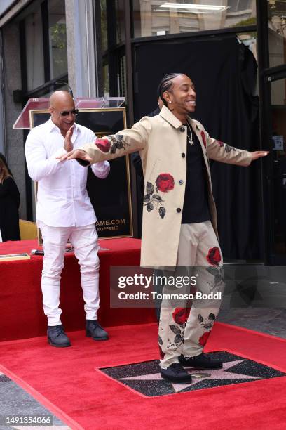 Vin Diesel, Ludacris, and LL Cool J attend a ceremony honoring Ludacris with a star on the Hollywood Walk of Fame on May 18, 2023 in Hollywood,...
