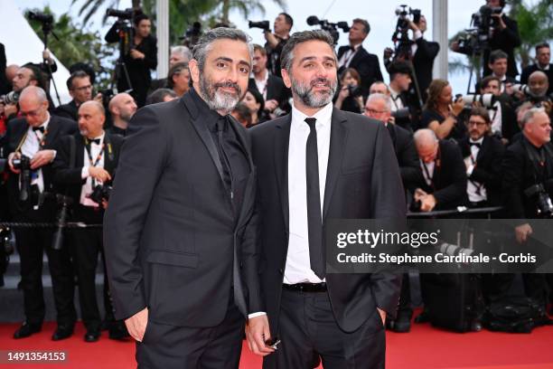 Olivier Nakache and Eric Toledano attends the "Indiana Jones And The Dial Of Destiny" red carpet during the 76th annual Cannes film festival at...