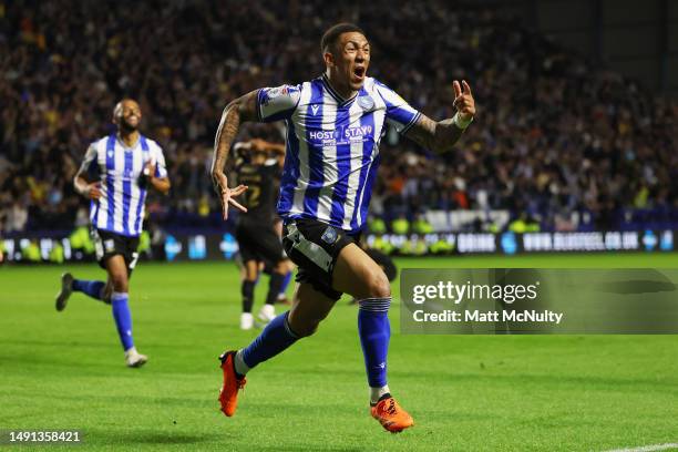 Liam Palmer of Sheffield Wednesday celebrates after scoring the team's fourth goal during the Sky Bet League One Play-Off Semi-Final Second Leg match...