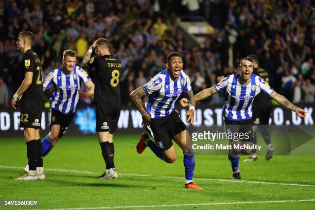 Liam Palmer of Sheffield Wednesday celebrates after scoring the team's fourth goal during the Sky Bet League One Play-Off Semi-Final Second Leg match...