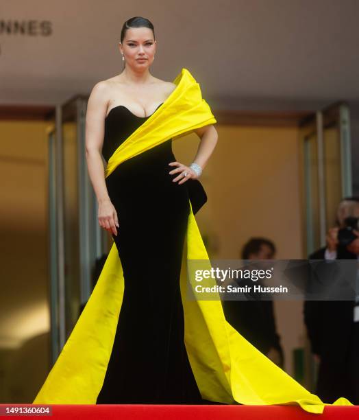 Adriana Lima attends the "Indiana Jones And The Dial Of Destiny" red carpet during the 76th annual Cannes film festival at Palais des Festivals on...