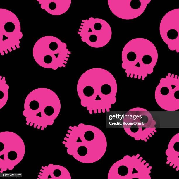pink skulls seamless pattern - halloween pattern stock illustrations