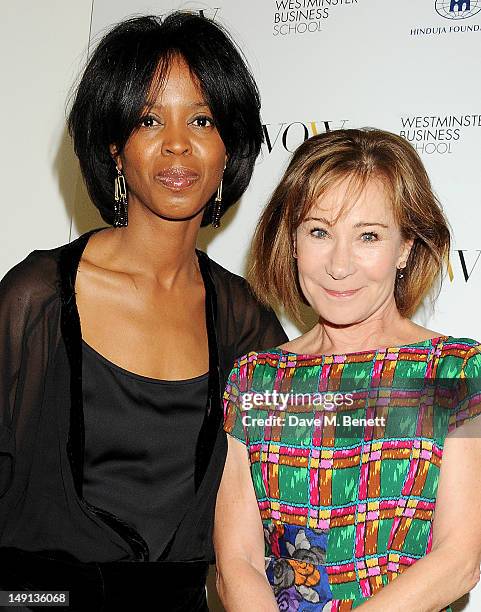 Voice of a Woman founder and CEO Maureen Bryan and Zoe Wanamaker attend a champagne reception introducing the Voice of a Woman Awards, featuring a...