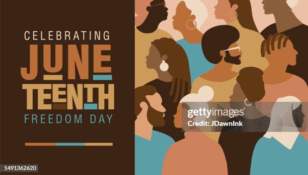 juneteenth freedom day celebration webbanner-design mit menschenmenge - 1865 stock-grafiken, -clipart, -cartoons und -symbole