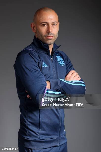 Javier Mascherano, Head Coach of Argentina, poses for a photograph during the official FIFA U-20 World Cup Argentina 2023 portrait session at the...