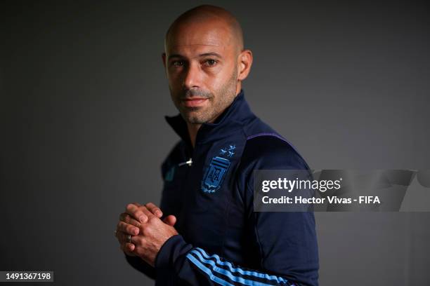 Javier Mascherano, Head Coach of Argentina, poses for a photograph during the official FIFA U-20 World Cup Argentina 2023 portrait session at the...