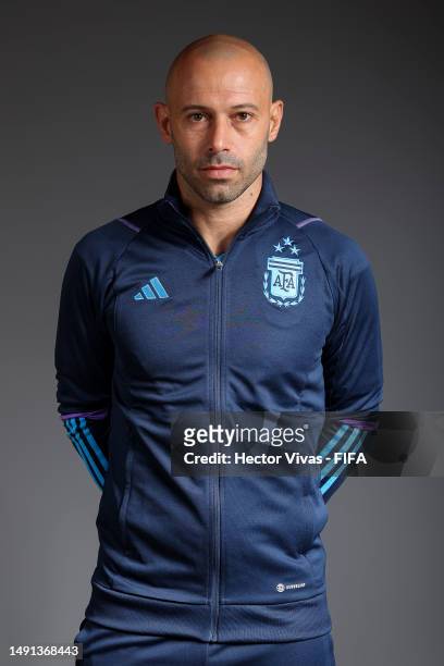 Javier Mascherano, Head Coach of Argentina, poses for a photograph during the official FIFA U-20 World Cup Argentina 2023 portrait session at the...